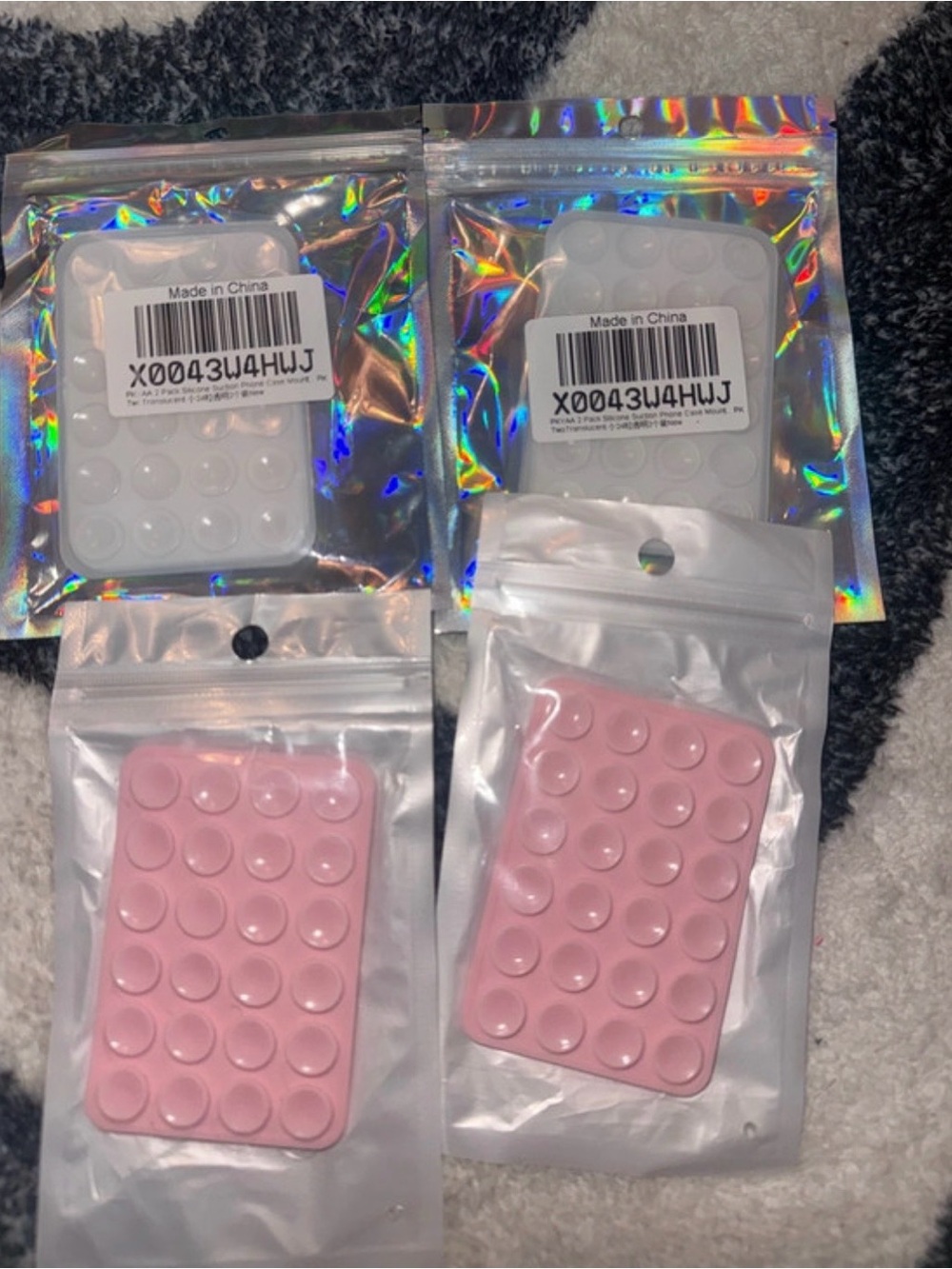 Universal Pink and White Silicone Phone Grip Pads by